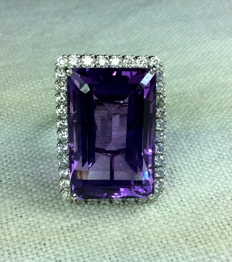 Wonderful Large Amethyst and Diamonds Ring